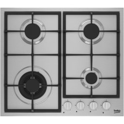 Plita incorporabila Beko HBIAG64225SX, Gaz, 4 arzatoare, Siguranta flacara, Wok, Gratar din fonta, Culoare Inox