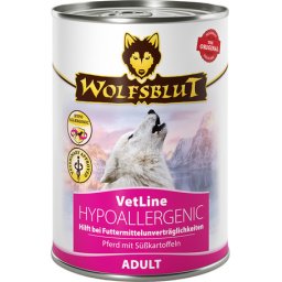 Wolfsblut VetLine Hypoallergenic cu carne de cal conservată, cartofi dulci și dovleac (18 x 395 g) 7110 g