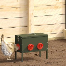 Set 2 hranitoare pentru pui din metal, 15 kg, verde masliniu, 41,5x20,5x33 cm