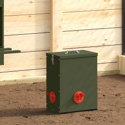 Set 2 hranitoare metalice pentru pui, 25 kg, verde masliniu, 32,5x20,5x43 cm