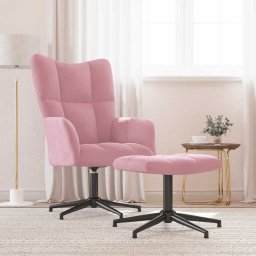 Scaun de relaxare cu taburet, roz, catifea GartenMobel Dekor