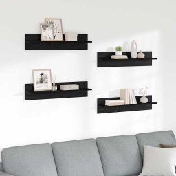Semele de perete cu raft 4 pcs Stejar Negru 80 x 11,5 x 18 cm GartenMobel Dekor