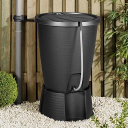 Recipient colectare apa de ploaie gri, Keter Indigo, plastic, pentru gradina, pentru udarea plantelor si a gazonului, filtru integrat, 200 L, dimensiuni 72 x 107 cm, design robust