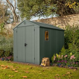 Casuta de gradina, Keter, verde, 6x8, colectie Darwin, cu usa dubla, cu podea, cu ventilatie, cu ferestre