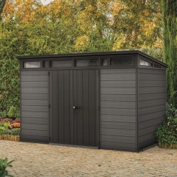 Casuta de gradina, Keter, Gri, 11x7, colectie Cortina, cu usa dubla, cu podea, cu ventilatie, cu ferestre