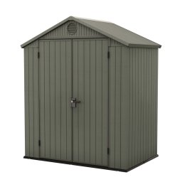 Casuta de gradina, Keter, Verde Maslin, 6x4, colectie Darwin, cu podea, cu usa dubla, cu ventilatie, cu ranforsare metalica