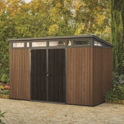 Casuta de gradina, Keter, Maro Venetian, 11x7, colectie Signature, usa dubla, ferestre, ventilatie, ranforsare metalica