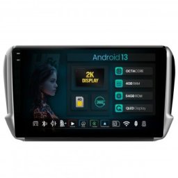 Navigatie 2K Peugeot 208 / 2008 (2012-2019) 4GB RAM Android 13 Octacore Slot Sim 4G DSP GPS Wi-FI Carplay Android Auto USB Bluetooth Waze Touchscreen 10.36 Inch