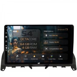 Navigatie Mercedes Benz Clasa C W204 (2006-2012) 4GB RAM Android 13 Octacore Slot Sim 4G DSP GPS Wi-FI Carplay Android Auto USB Bluetooth Waze Touchscreen 9 inch