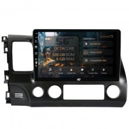 Navigatie Honda Civic (2005-2012) 6GB RAM Android 13 Octacore Slot Sim 4G DSP GPS Wi-FI Carplay Android Auto USB Bluetooth Waze Touchscreen 10.1 Inch