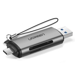Adaptor pentru cititor de carduri, Ugreen, 50706, Tip C / USB + SD + micro SD, Gri-Argintiu