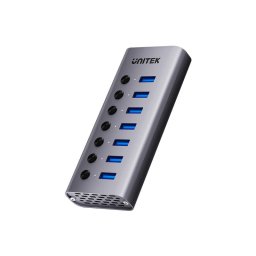 Hub Unitek USB A 3.0 7 in 1, 5 Gbps cu comutatoare de porturi (H1314A01-EU), Gri spatial