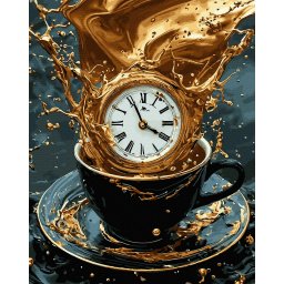 Set pictura pe numere, cu sasiu, Coffee time - culori aurii, 40x50 cm