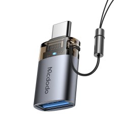 Adaptor Mcdodo USB-A la USB-C OT-7400, OTG cu lanyard, Universal – Negru