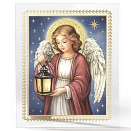 Icoana Inger Pazitor Sticla 12x15 cm cu Foita de Aur
