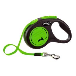 Lesa Flexi New Classic Neon, cu Banda, marimea S/5 m, Verde