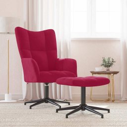 Scaun de relaxare cu taburet, rosu vin, catifea GartenMobel Dekor
