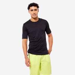 Tricou respirant fitness guler rotund Negru fumuriu Bărbați