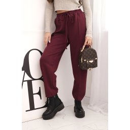 Kesi Włoski Elegant women's high-waisted trousers with a tie at the waist burgundy