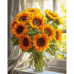 Set pictura pe numere, cu sasiu, Floarea soarelui la fereastra, 40x50 cm