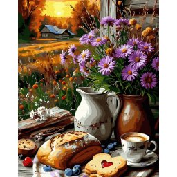 Set pictura pe numere, cu sasiu, Dimineata de toamna, 40x50 cm