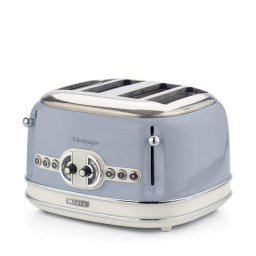 Prajitor de paine Ariete VINTAGE 0156/05, 1600W, 4 felii, 3 functii, 6 trepte, Tava firimituri detasabila, Albastru