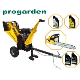 Pachet ProGARDEN TB100E Tocator resturi vegetale, 12CP, 65-100mm + MF3545P Motoerastrau 450mm, 3.4CP + 4L ulei
