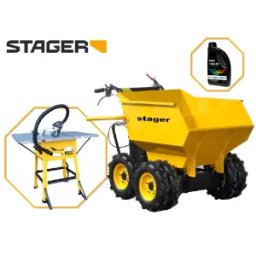 Pachet roaba cu motor termic Stager RMT500 6.5CP, 500kg, 6 roti + FCM1600 Masa taiere cu ferastrau circular 1600W, 220V, 250mm + 1L ulei