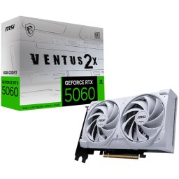MSI Video Card NVIDIA GeForce RTX 5060 8G VENTUS 2X OC WHITE, 8GB GDDR7, 128-bit, 2535 MHz Boost, 3840 CUDA Cores, PCIe 5.0 (x8), 3x DP 2.1b, HDMI 2.1b, RAY TRACING, Dual Fan, 145W TDP, 8-pin PCIe Power, G-SYNC, 2-Slot, 3Y