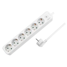 PRELUNGITOR LOGILINK, Schuko x 6, cablu 3G 1.5mm2, 230 V/16 A, 50 Hz, max. 3500 W, buton intrerupator iluminat, IP20, 1.5m, alb, LPS247 (timbru verde 0.8 lei)