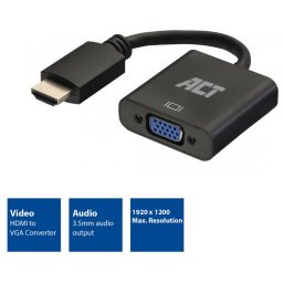ACT CONNECTIVITY HDMI VGA/D-Sub + Jack Convertor Negru 15cm AC7535