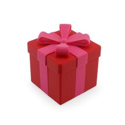 Cutie pentru cadou rosie cu fundita roz, 7cm