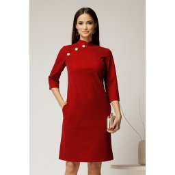 Rochie DY Fashion rosie din catifea fixa cu guler tunica si nasturi