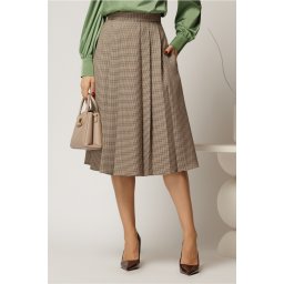 Fusta DY Fashion clos cu carouri negru maro cu pliuri
