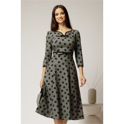 Rochie DY Fashion kaki cu buline cu decupaj si funda la decolteu