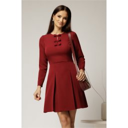 Rochie scurta bordo cu funde la bust si pliuri pe fusta