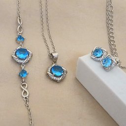 Set Placat cu Argint 925 cristal blue – Colier, Brățară și Cercei Infinity Shine R4531