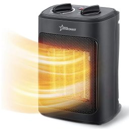 Aeroterma ceramica STARCREST SCH-20BK, 2000W, Termostat Reglabil, 3 Viteze, Functie Ventilator, Portabila, Siguranta Anti Cadere, Protectie Supraincalzire, Negru
