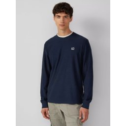 s.Oliver Bluza barbati cu textura striata, decolteu la baza gatului, Regular fit, Bleumarin inchis (SELECTATI MARIMEA: 2XL)