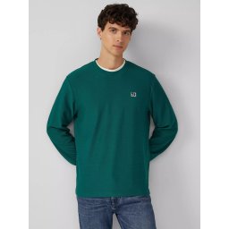 s.Oliver Bluza barbati cu textura striata, decolteu la baza gatului, Regular fit, Verde (SELECTATI MARIMEA: XL)