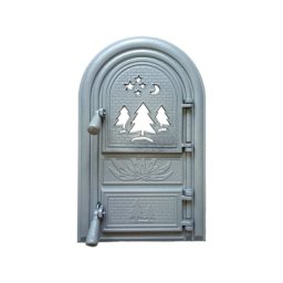Usa din fonta cu geam pentru sobe, seminee, cu cenusar, gri