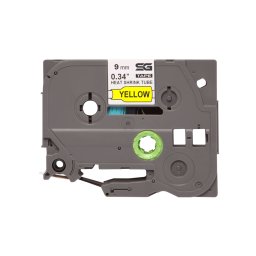 Tub termocontractabil compatibil Brother HSe-621, 9 mm, text negru pe galben, pentru identificare cabluri si conductori