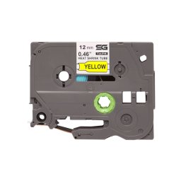 Tub termocontractabil compatibil Brother HSe-631, 12 mm, text negru pe galben, pentru identificare cabluri si conductori