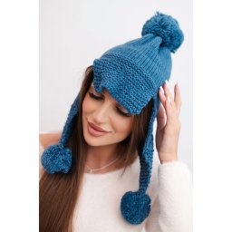 Kesi Women's winter cap with wool, brim and pom poms K475, denim