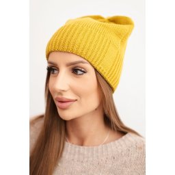 Kesi Women's winter hat made of wool with a classic ribbed knit K444 mustard
