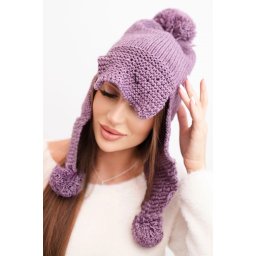 Kesi Women's winter cap with wool, visor, and pom-poms K475 purple
