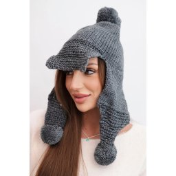 Kesi Women's winter hat with wool, visor and pom poms K475 graphite