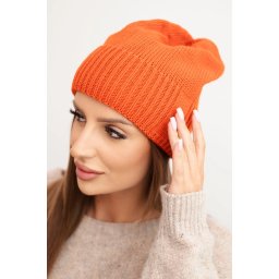 Kesi Women's winter hat made of wool with a classic ribbed knit K444 orange