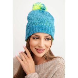 Kesi Women's winter hat with wool in decorative knit and pom-pom K467 denim
