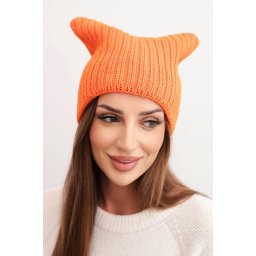 Kesi Women's winter cap with wool in a cat shape made of ribbed knit K419 orange